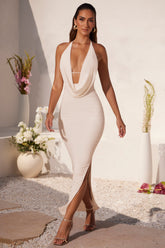 Mariposa-Plunge Cowl Neck Floor Length Dress in Ivory