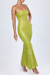 Kinsley-Embellished Cut-Out Bandeau Maxi Dress in Pear Green
