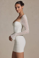 St Germain-Embellished Long-Sleeve Mini Dress in White