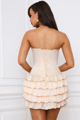 Juliet-Bandeau Ruffled Tiered Corset Mini Dress in Ivory