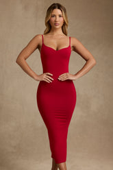 Carwen-Modal Contrast-Trim Backless Midaxi Dress in Red