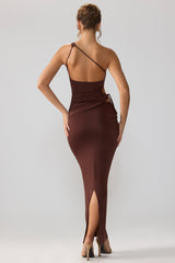 Rowan-Slinky Jersey Asymmetric Waist Maxi Skirt in Espresso