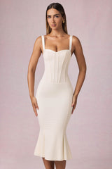 Valentina-Layered Bra-Detail Fishtail Midaxi Dress in Ivory