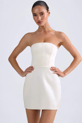Haisley-Bandeau Structured Tulip Mini Dress in Ivory
