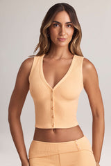 Lene-Modal Ribbed Button-Up Vest Top in Peach