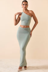 Lena-Modal Twist-Front Maxi Skirt in Smoke Green