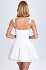 Analise-Pintucked Lace-Up Corset Mini Dress in White