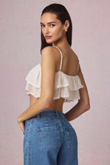 Lacie-Ruffled Cropped Camisole Top in Ivory