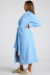 Loungewear-Tie Front Fleece Robe in Baby Blue