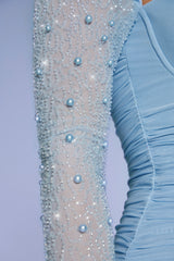 St Germain-Embellished Long Sleeve Mini Dress in Blue