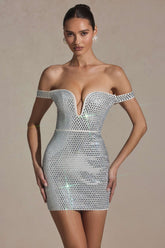 Leonora-Embellished Off-Shoulder Mini Dress in White