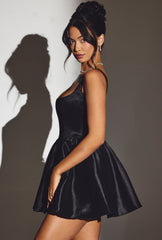 Sueno-Woven Taffeta Corset Mini Dress in Jet Black