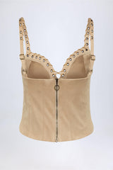 Bela-Lace-Up Top in Tan