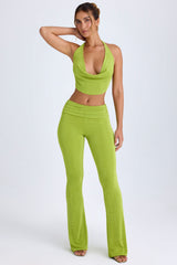 Lillian-Ruched Mid-Rise Trousers in Pear Green