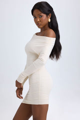 Elsa-Modal Off-Shoulder Ruched Mini Dress in Ivory