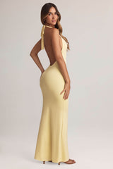 Hallie-Modal Halterneck Maxi Dress in Lemon Sherbet