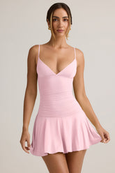 Kelbie-Modal Ruched A-Line Mini Dress in Baby Pink