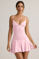 Kelbie-Modal Ruched A-Line Mini Dress in Baby Pink