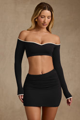 Irie-Modal Contrast-Trim Crop Top in Black