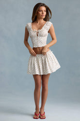 Maira-Ruched Cotton-Poplin Mini Skirt in Rose Print