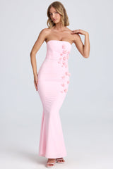 Aveline-Draped Floral-Appliqué Maxi Dress in Blush