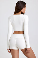 Calla-Ribbed Modal Lace-Trim Crop Top in White