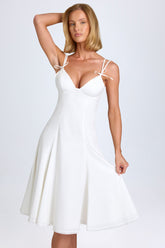 Mallory-Bow-Detail A-Line Midi Dress in White
