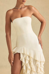 Diletta-Ruffle-Trim Strapless Gown in Ivory
