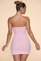 Basel-Embellished Strapless Cowl Neck Mini Dress in Blush