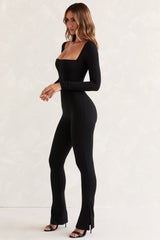 Jett-Long Sleeve Square Neck Jumpsuit in Black