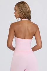 Wrap Halterneck Tank Top in Pale Pink Marl