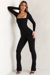 Jett-Long Sleeve Square Neck Jumpsuit in Black