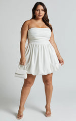Shaima Mini Dress - Strapless Bubble Hem Dress in White