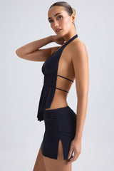 Larisa-Cut-Out Ruched Halterneck Crop Top in Black