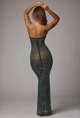 Antonella-Sheer Embellished Scoop Neck Evening Gown in Emerald
