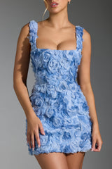 Posy-Floral-Appliqué Corset Mini Dress in Blue
