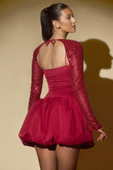 Aletta-Embellished Bubble Hem Mini Dress in Red