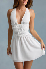 Kaelis-Plunge Cross-Back Mini Dress in White