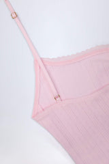 Livia-Pointelle Ruched Camisole Crop Top in Baby Pink