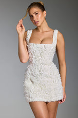 Posy-Floral-Appliqué Corset Mini Dress in White