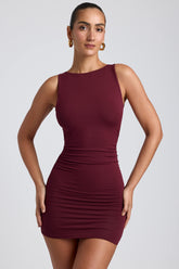 Coa-Modal High-Neck Open-Back Mini Dress in Plum