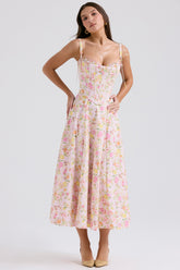 Pink Meadow Print Cotton Midi Sundress