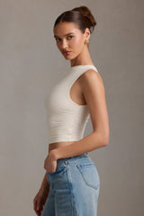 Kirbie-Asymmetric Ruched Tank Top in Vanilla
