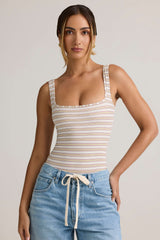 Jolla-Modal Square-Neck Bodysuit in Pink Yellow Stripe