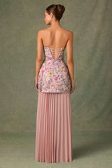 Galia-Embellished Convertible Lace-Up Gown in Floral Pink