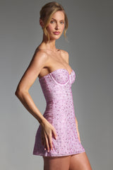 Crystella-Embellished Corset Mini Dress in Peony Pink