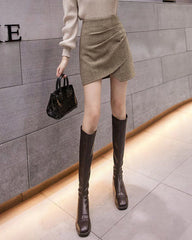 Camel A-Line Ruched Mini Skirt