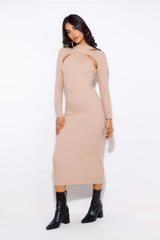 Season For It Ribbed Midi Dress Beige
