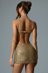 Sayzel-Embellished Cut-Out Mini Dress in Gold