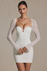 St Germain-Embellished Long-Sleeve Mini Dress in White